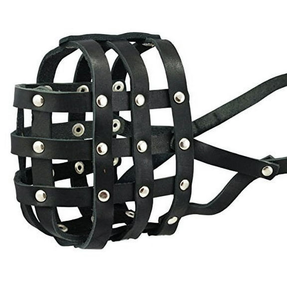 Genuine Leather Dog Basket Dog Muzzle #111 (Circumference 14.3", Snout Length 4") Pitbull, Rottweiler