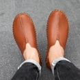 thumbnail image 6 of Men's Leather Loafers Casual Lightweight Flat Moccasins Outdoor Hiking Non-slip Driving Shoes Yellow 8.5 US, 6 of 7