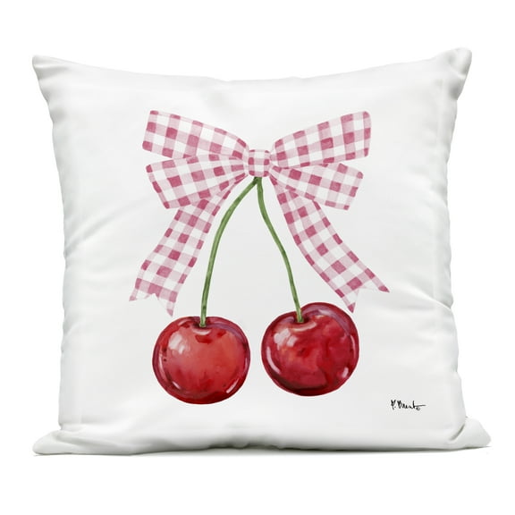Stupell Industries Lucky Cherries & Pink Bow Outdoor Printed Pillow design by Paul Brent, 18 x 7 x 18