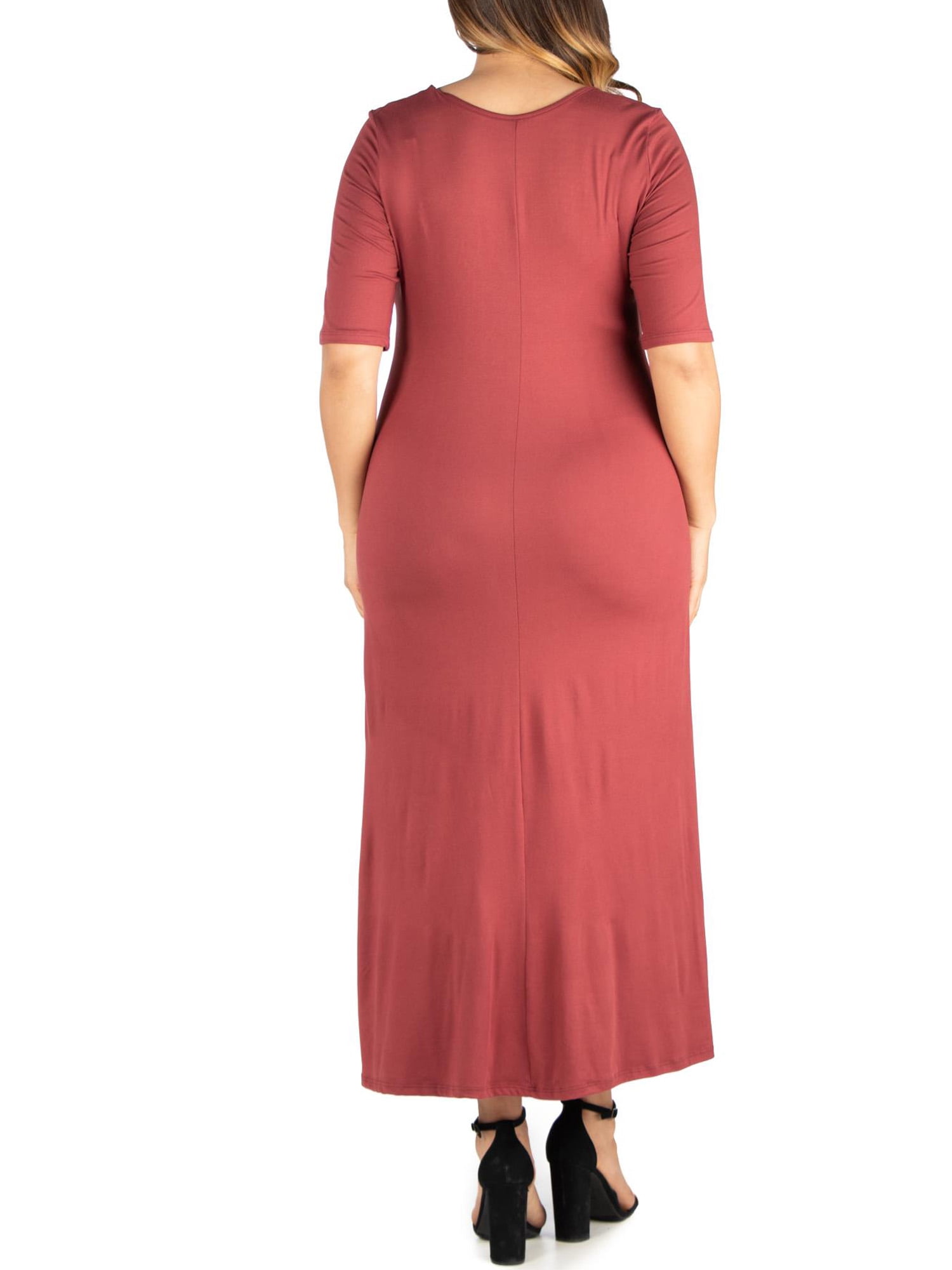 24seven Comfort Apparel Plus Size Elbow Length Sleeve Maxi Dress