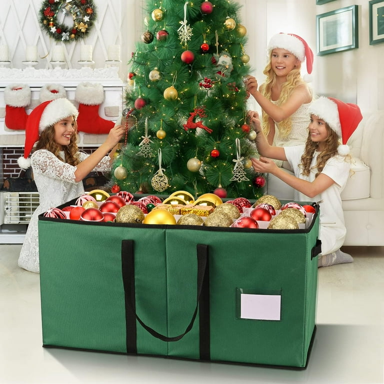 Christmas Ornament Storage Box, Christmas Balls Holiday Ornaments With  Adjustable Dividers and Large Pockets, Large Ornament Organizer Storage Box