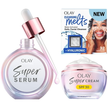 Olay Cleansing Melts, Super Serum & Super Cream with SPF 30 Bundle – Cleanse, Hydrate & Protect Skin