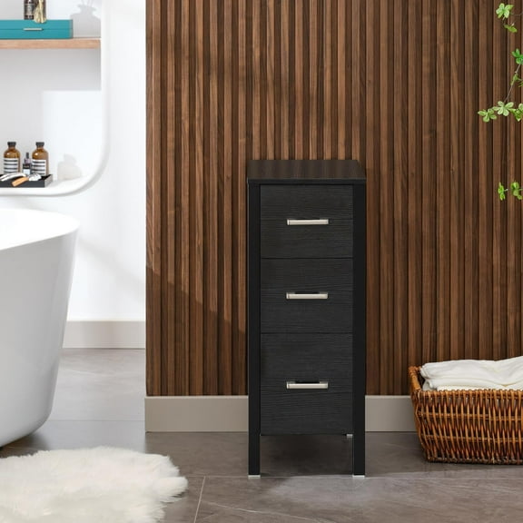 UEV Free Standing Single Vanity,Bathroom Drawer Organizer,Nightstand, Made of MDF Wood, 12" Lx20 Wx30 H,Vertical Dresser Storage Tower Vanity for Bedroom/Hallway/Entryway,3 Drawers (Black)