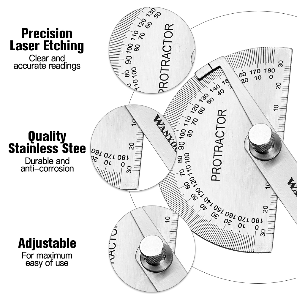 180 Degree Protractor Stainless Steel Angle Gauge Adjustable Multifunction Semicircle Ruler Mathematics Measuring tool ,for Accurate Evaluation