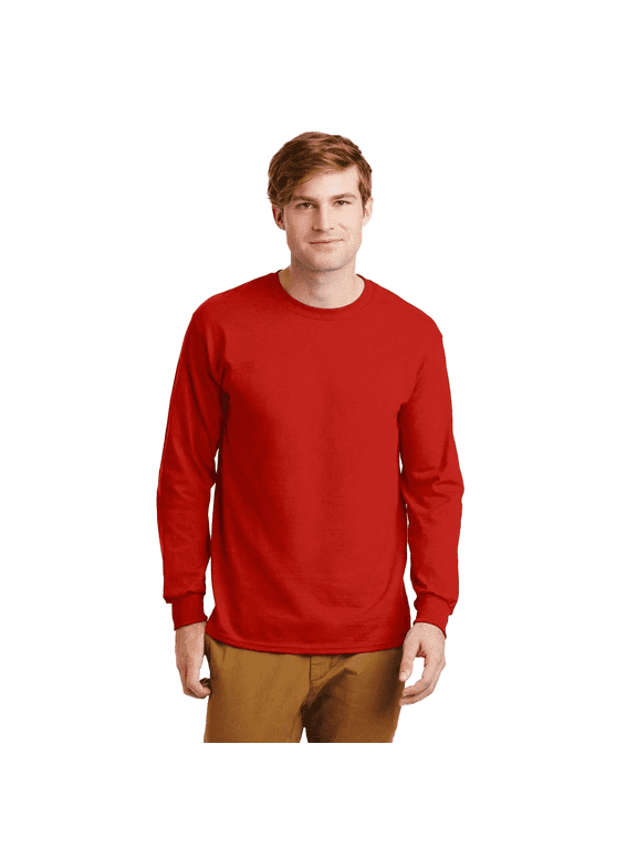 Long Sleeve T-Shirt for Adult Men Crew Neck Ultra Cotton Casual Tee comfort and durability Red Color 6 oz 100% Cotton Classic fit Long Shirt, Size-L