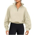 thumbnail image 1 of Mode Femme Blouse à Manches Longues Col en V Unie Pull Décontracté à Fermeture Éclair, 1 of 1