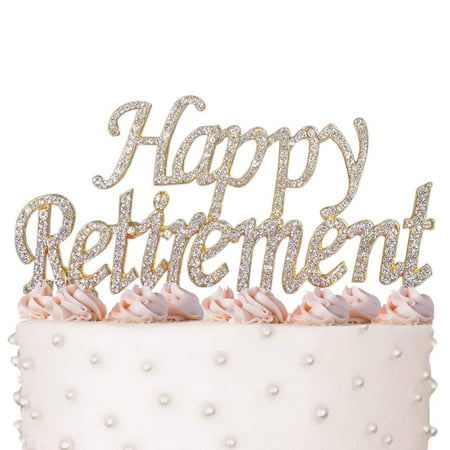 Happy Retirement Cake Topper Crystal Rhinestones On Gold Metal