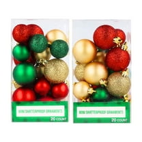 Mini Shatterproof Christmas Ball Ornaments, Red Green Gold, 40 Count