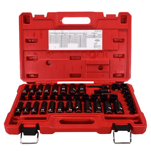MILWAUKEE 49-66-7009 SHOCKWAVE 43-Piece 3/8 in. Drive SAE & Metric Deep Socket Set – Non-Slip Hex, Impact Rated, Stacking Case