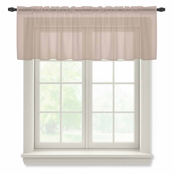 Warm Beige Valance Curtains for Kitchen/Living Room/Bathroom/Bedroom Window, Rod Pocket Small Topper Half Short Window Curtains Voile Sheer Scarf, Solid Color Farmhouse Beige 54"x18"