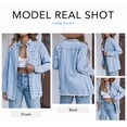 thumbnail image 5 of Chase Secret Women Button Denim Jacket Distressed Ripped Long Sleeve Jean Coat Petite, 5 of 7