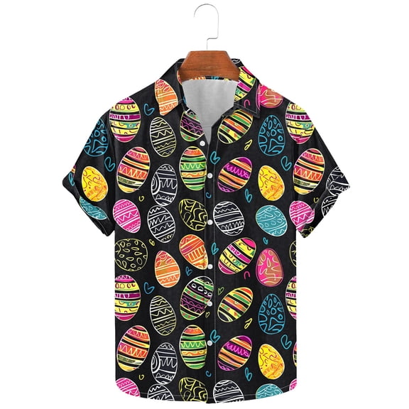SGFCWSX Men's Short Sleeve Hawaiian Shirt Button Down, Easter Egg Print Stylish Summer Vacation Outfit Multicolor Size XL