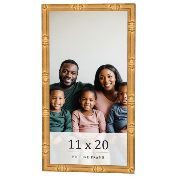 11x20 Frame Gold Bamboo Solid Wood Picture Frame | 1 Inch Moulding Width | Interior Frame Depth