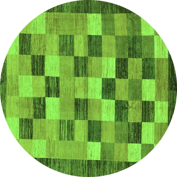 Ahgly Company Indoor Round Checkered Green Modern Area Rugs, 3' Round