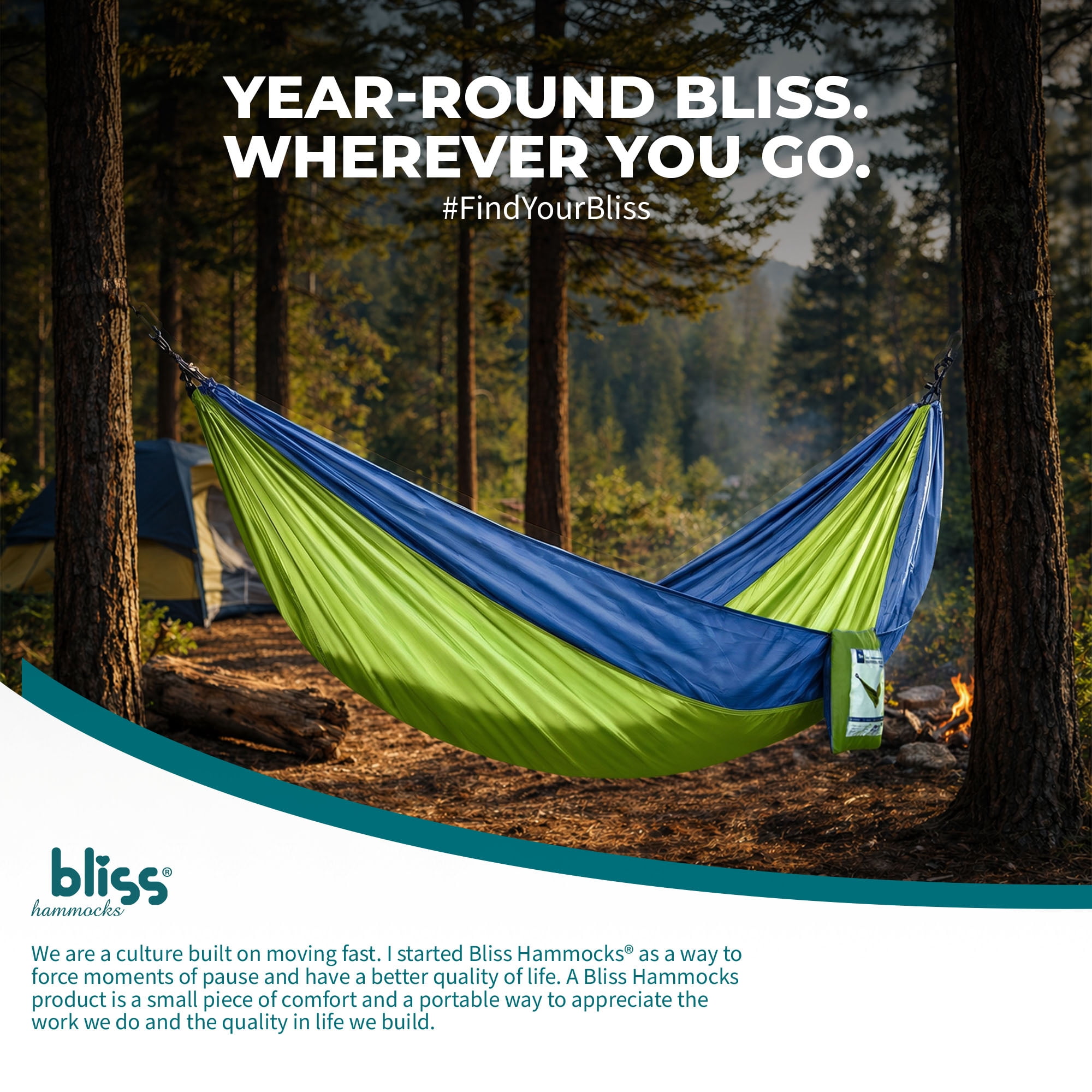 Bliss Hammocks Camping Hammock in a Bag W/ Adjustable Tree Straps, 54-inch Wide, 350 lb. Capacity (Mermaid)