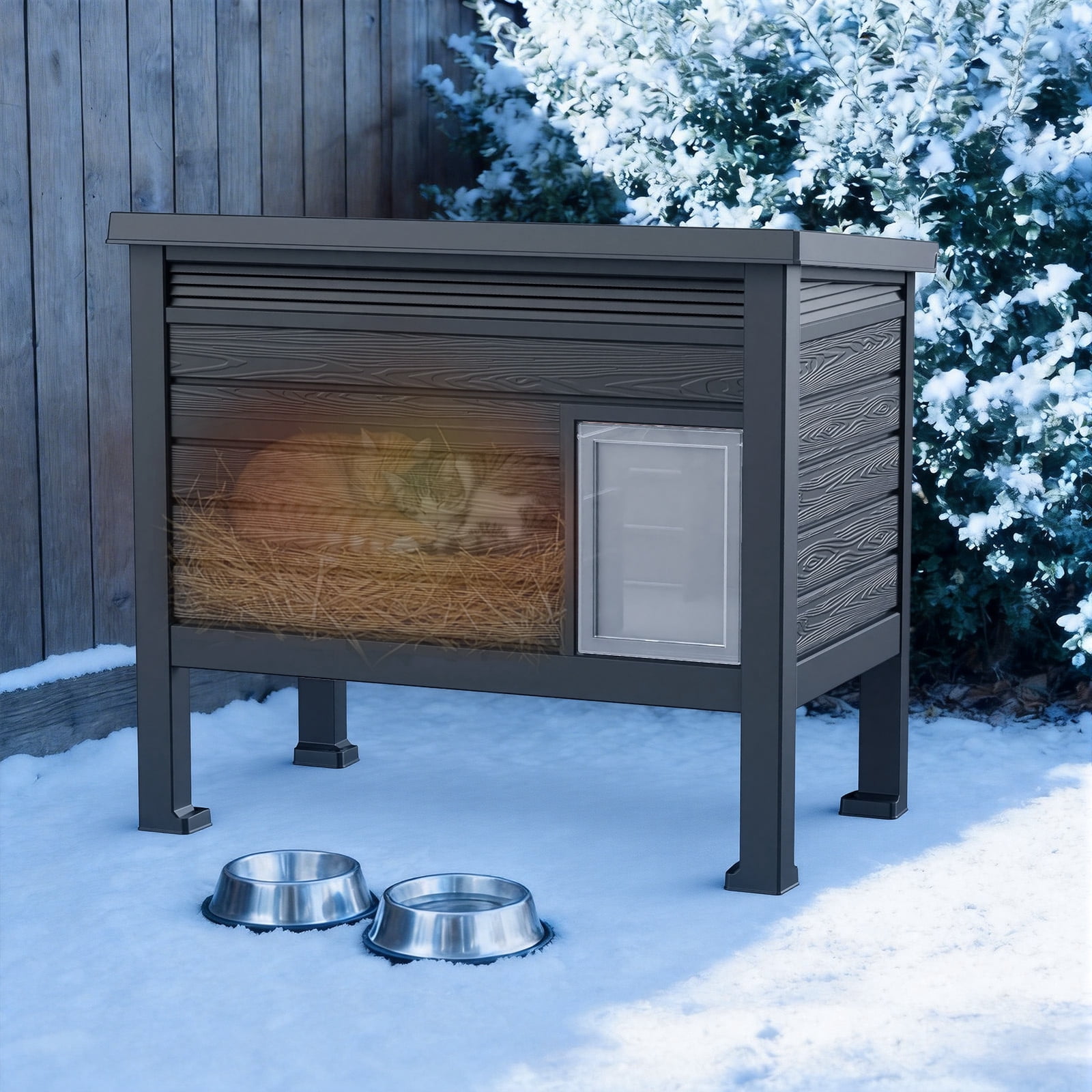 fazzn Outdoor Cat House X-Large: Weather Resistant, Raised Floor, Dual Waterproof Flaps, 50% Bigger, Dimensions 31" L x 26.7" H.Black,Father's Day Gift