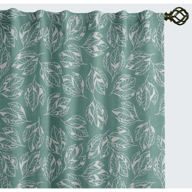 Vargottam Cotton Rod Pocket/Back Tab Curtains - 96" Floor-Length Drapes for Long Doors or Large Windows - Light Filtering, 3-in-1 Header - Set of 2, 52"x96" - Hand Drawn Leaves Print (Green)
