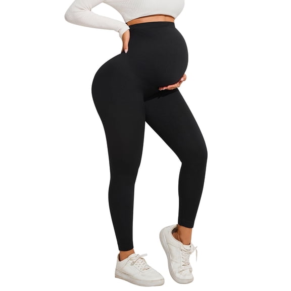 Athlemo Maternity Leggings High Waist Belly Support Leggins for Women Pregnancy Pants Black