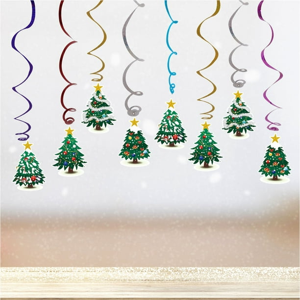 Pixnor Christmas Tree Design Pendant Hanging Swirl Ceiling Pendant Colorful Spiral Streamers Hanging Whirls Christmas Party Decorations Layout Props