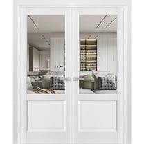 Solid French Double Doors | Lucia 1533 White Silk with Clear Glass | Wood Solid Panel Frame Trims | Closet Bedroom Sturdy Doors-84" x 80" (2* 42x80)