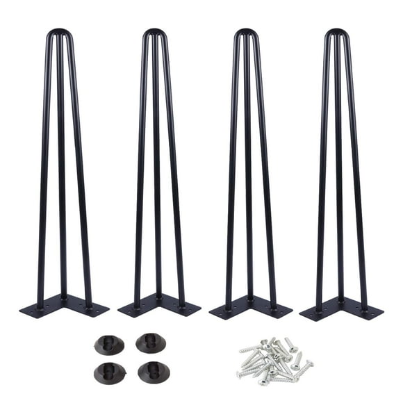 Osring 24 Inch Hairpin Table Legs with 1/2?Dia 3-Rods, Metal Furniture Legs for Coffee Table and Console Table, Mid-Century Black Hairpin Legs with Hairpin Floor Protector Feet, 4 Pack