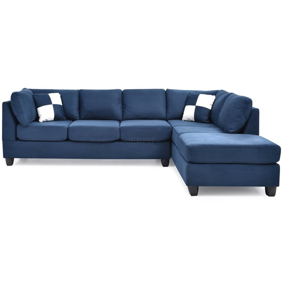 JERFIT Navy Blue Microfiber 3-Seat Sectional Sofa Couch with Reversible Chaise for Small Spaces