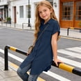 thumbnail image 5 of Girls Casual Shirt Dress Collared Button Down Mini Tshirt Dresses Short Sleeve Summer Beach Cover Ups Navy, 5 Years, 5 of 7