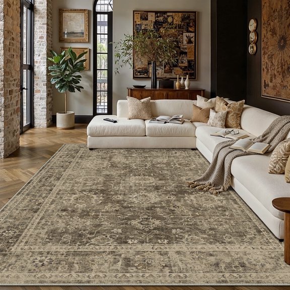 BERTHMEER 5'x7' Area Rugs for Living Room Bedroom Rugs Kitchen Non Slip Washable Vintage Brown Carpets Oriental Distressed Office Dorm Dining Room Traditional Distressed Throw Rugs