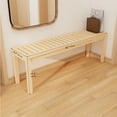 thumbnail image 6 of Outdoor Solid Wood Bench, 52.1" Backless Garden Bench, Knot-Free Pine Wood Slatted Seat, Modern Patio Bench for Poolside, Deck, Entryway, and Indoor Use, Amber Finish, 6 of 11