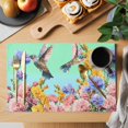 thumbnail image 2 of Teal Green Hummingbirds Placemats Set of 4, Spring Watercolor Flowers Plant Placemats for Dining Table, Place Mats for Kitchen Tabletop, Waterproof Wipeable Dining Table Mats Set, 2 of 9