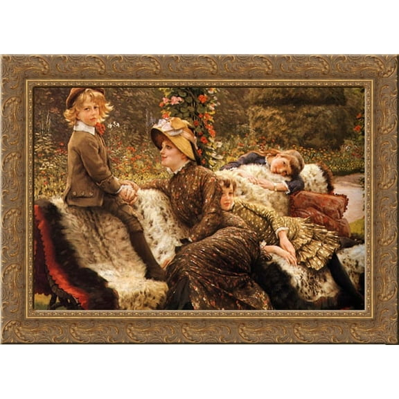 The Garden Bench 24x19 Gold Ornate Wood Framed Canvas Art by Tissot, James Jacques Joseph