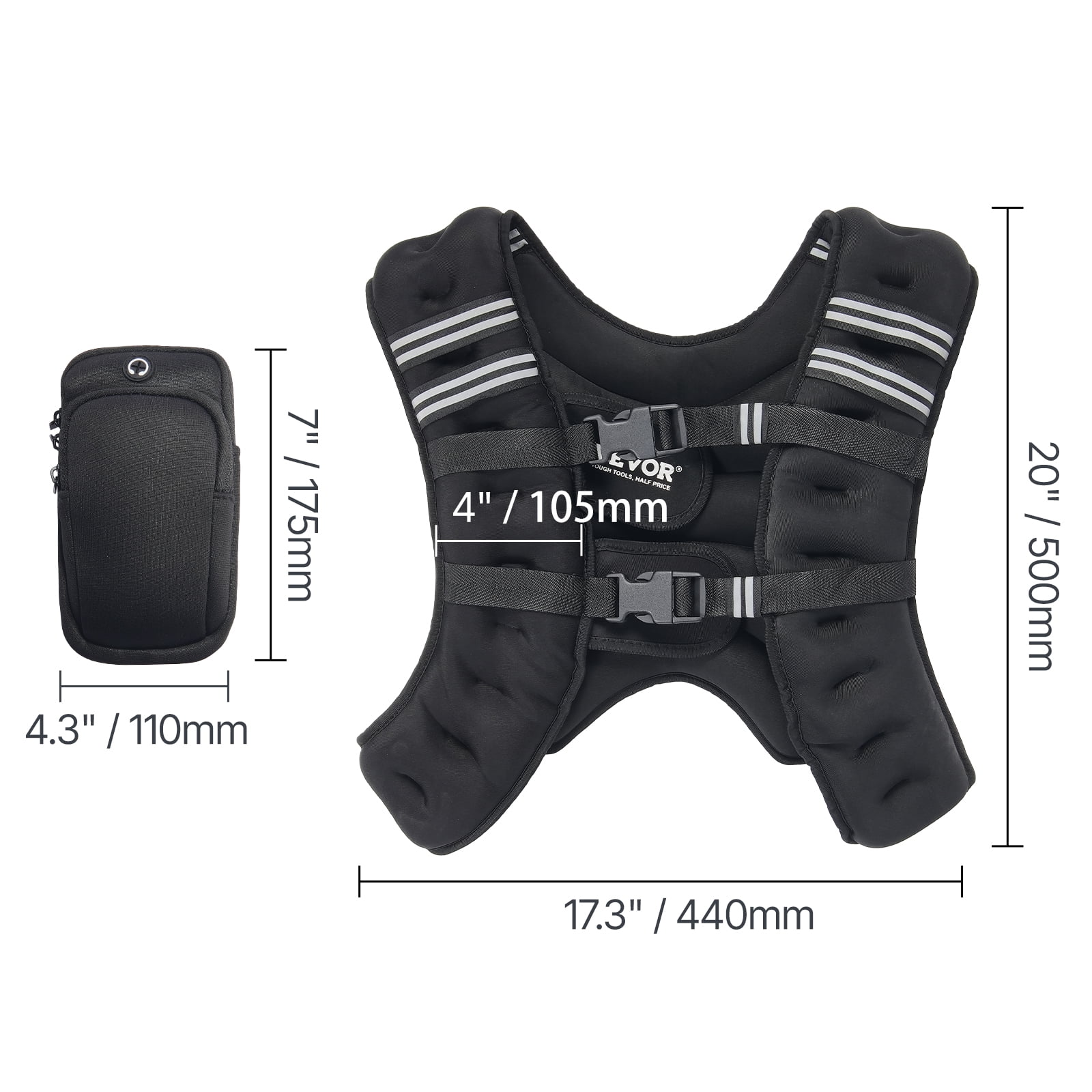 VEVOR Weighted Vest, 30 lbs Weight Vest with Reflective Stripe, Adjustable Buckle Body Weight Vest for Men Women, Workout Equipment for Strength Training, Running, Jogging, Fitness