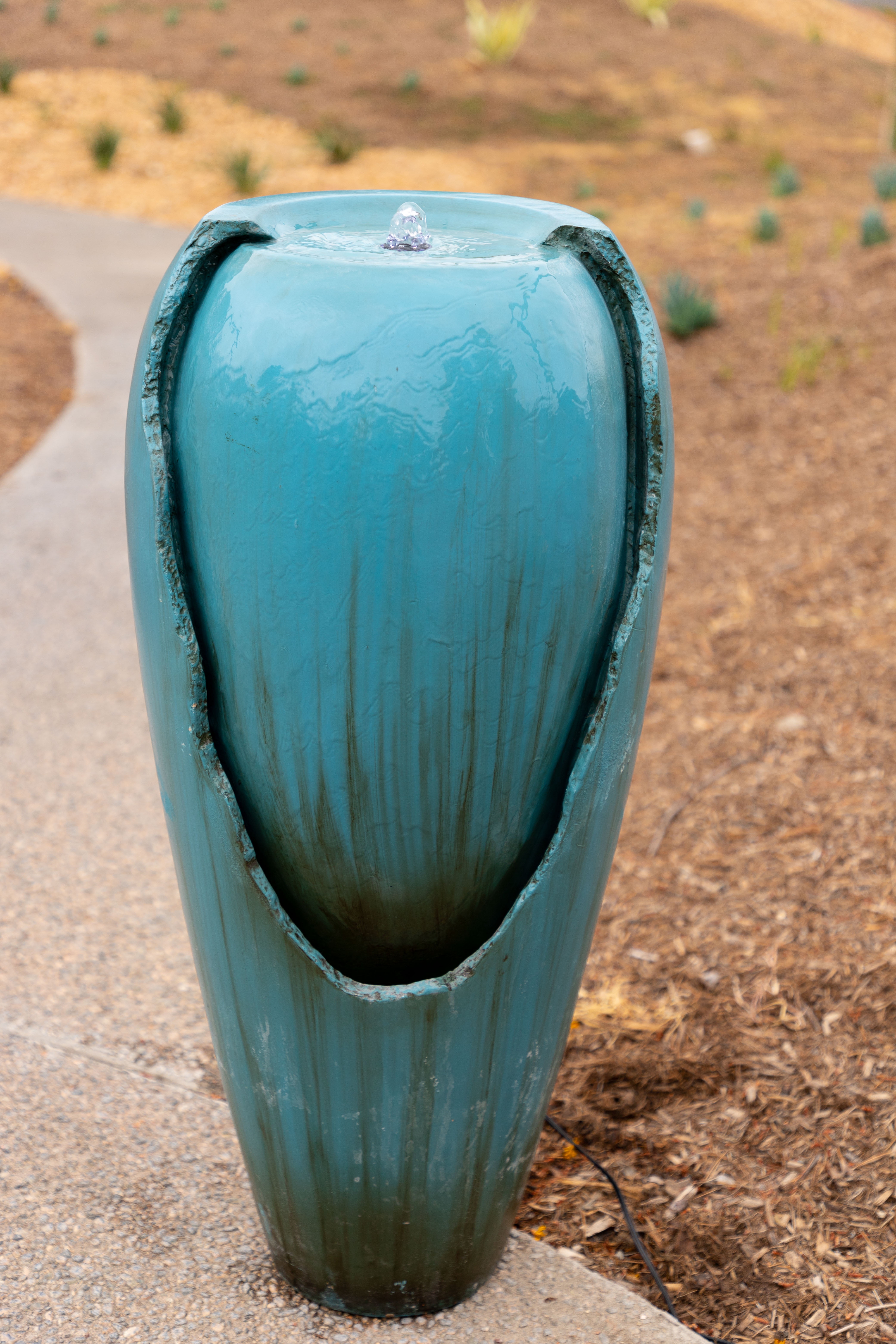 Alpine Water Jar Fountain with LED Light, Turquoise, 32 Inch Tall