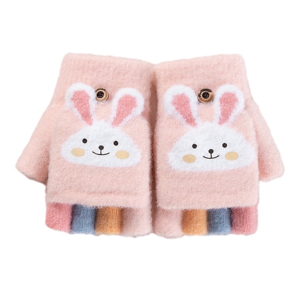 Lindos guantes de invierno tejidos de lana para niños pequeños, cálidos guantes convertibles sin dedos con funda para manoplas para niñas y niños830