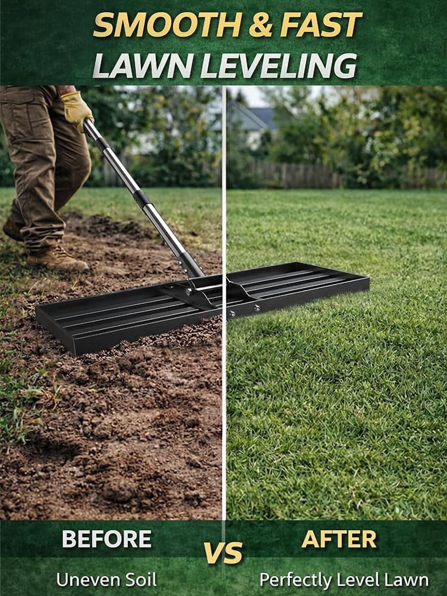 30x10 inch Lawn Leveling Rake, 72" Effort Saving Lawn Leveler Tool, Stainless Steel Handle Lawn Leveler for Golf Course Yard Pasture Garden, Professional Lawn Care Landscape Rake