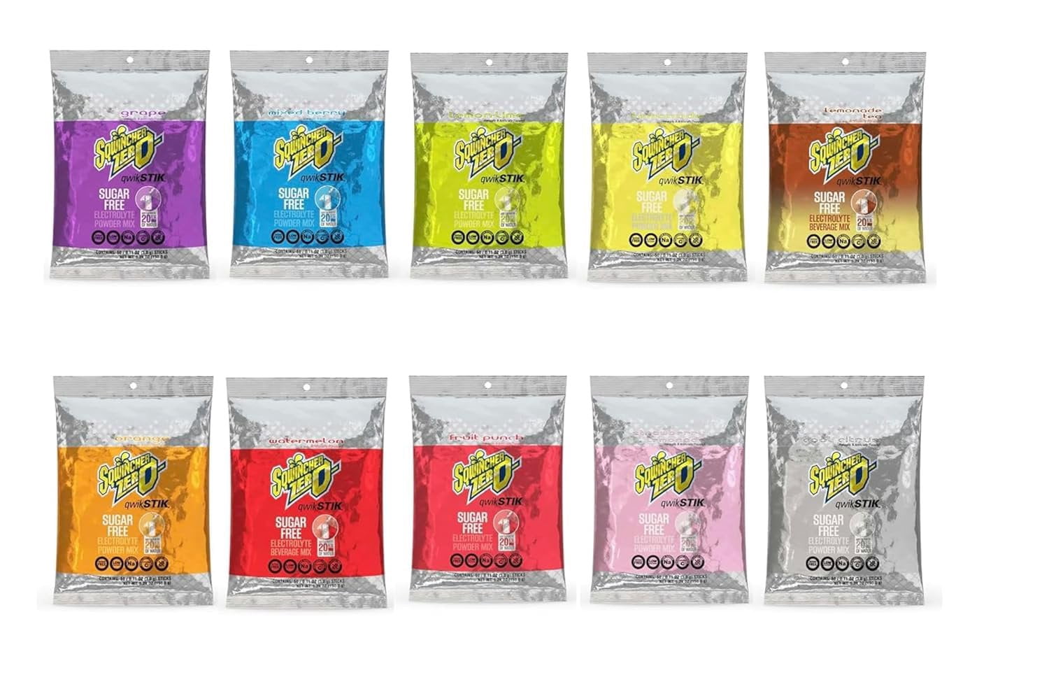 Sqwincher Zero Qwik Stik Electrolyte Powder Drink Mix  Sugar Free, 14 Flavor Assorted Variety, Single Serve Packets, Makes 20 oz