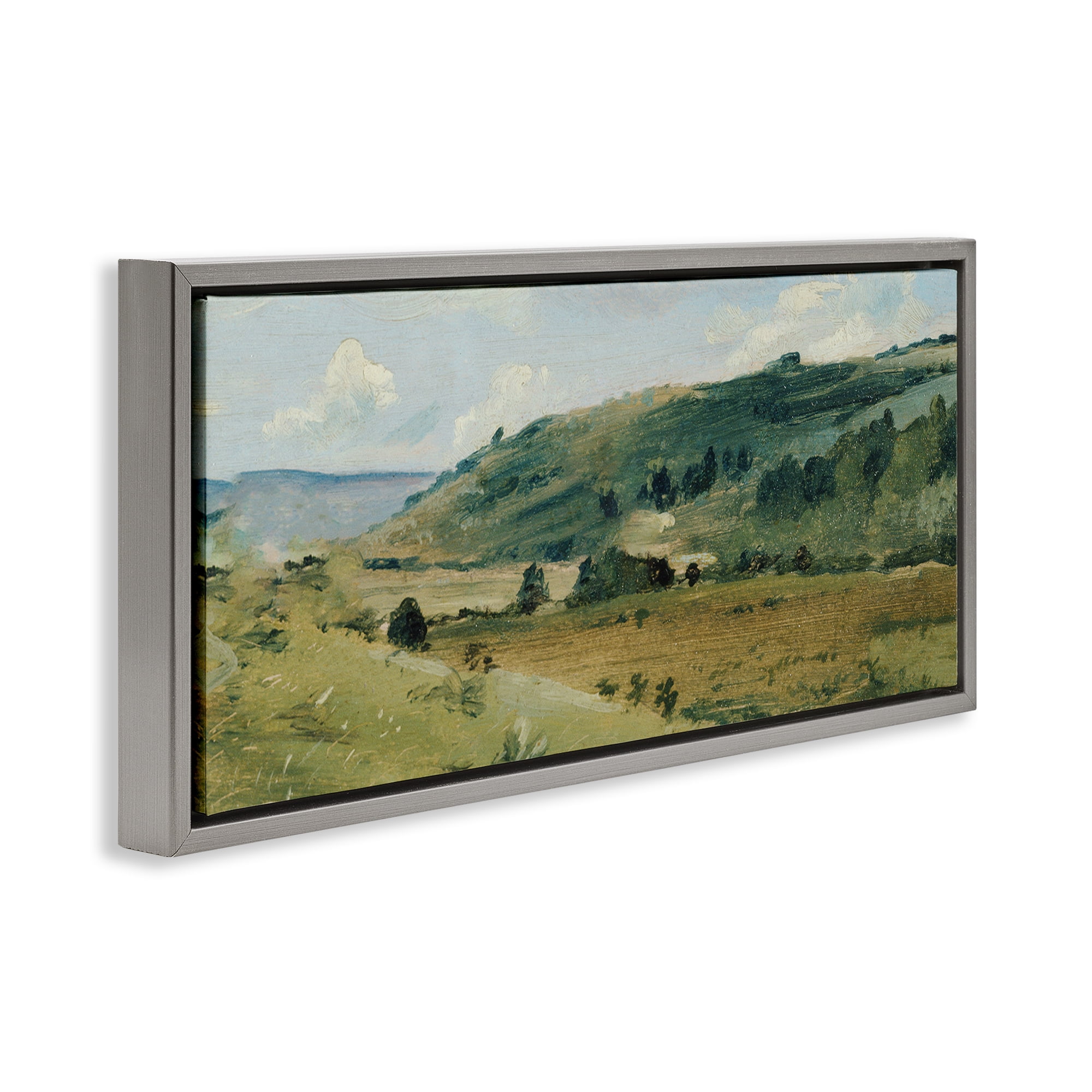 Stupell Industries Tree Dotted Countryside in Summer Gray Framed Floater Canvas Wall Art, design by Lucille Price