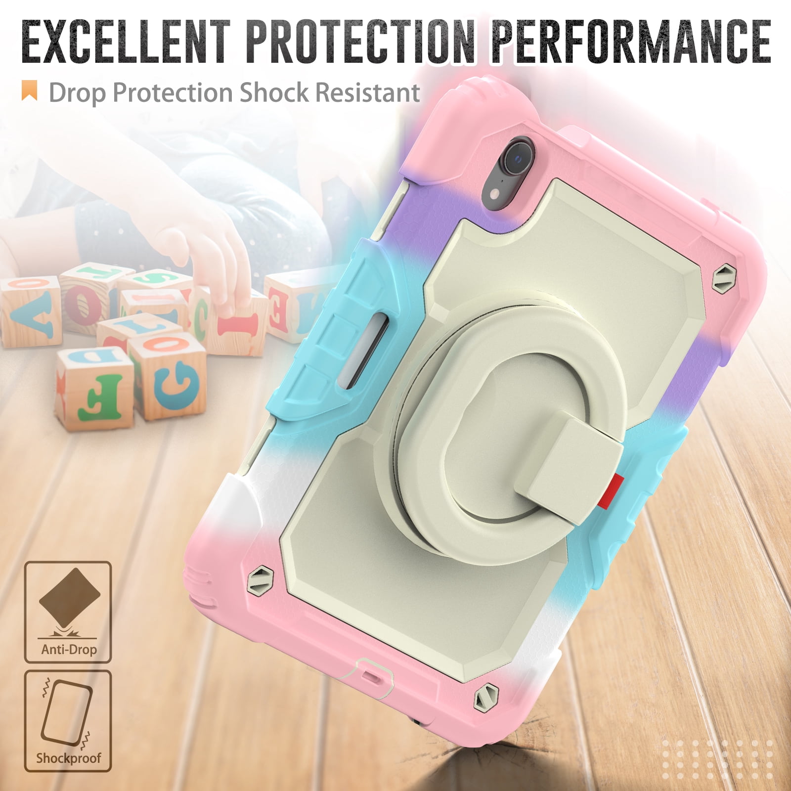 Allytechgroup Screen Protector Case for Apple iPad mini 7th Gen/ 6th Gen 8.3 Inch, Heavy Duty Protective Build-in Pencil Holder Handle Stand Rugged Bumper Case Kids Friendly for iPad mini 6 7, Pink