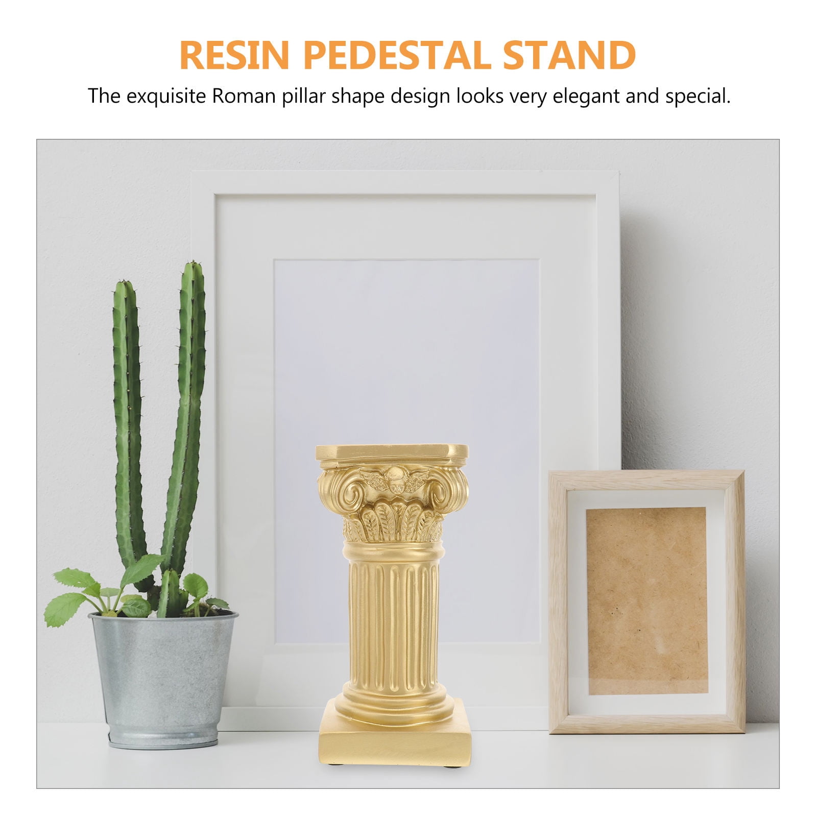 RUNROTOO 2Pcs Roman Pillar Sculpture Golden Resin Home Decoration For Balcony Garden