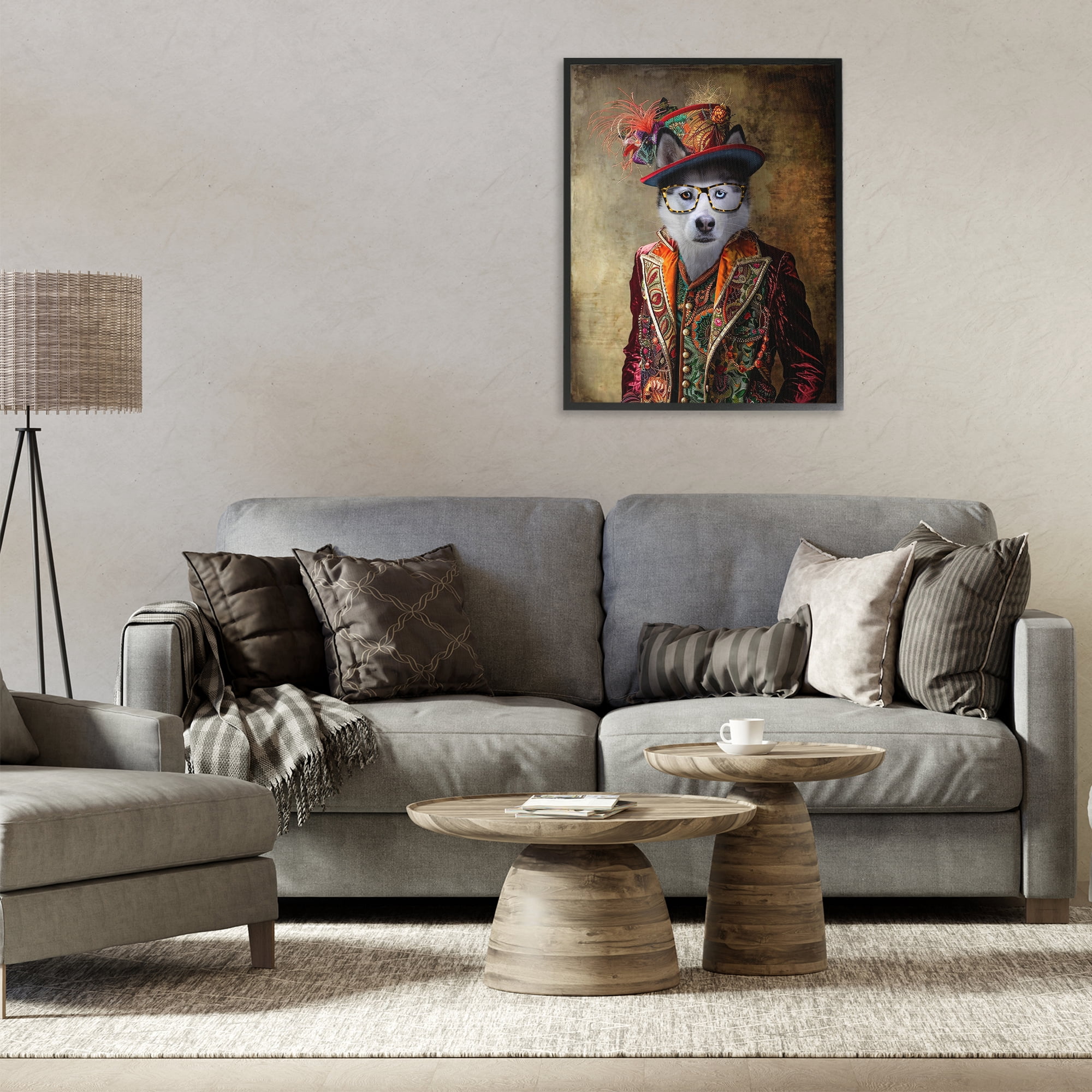 Stupell Industries Husky Dog Eclectic Suit Animals & Insects Painting Black Framed Art Print Wall Art, 24 x 30