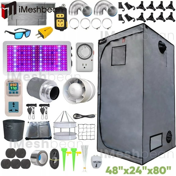 iMeshbean 48"x24"x80" Complete Grow Tent Kit w/ LED Full Spectrum Grow Light, Plant Growing Ventilation Systems