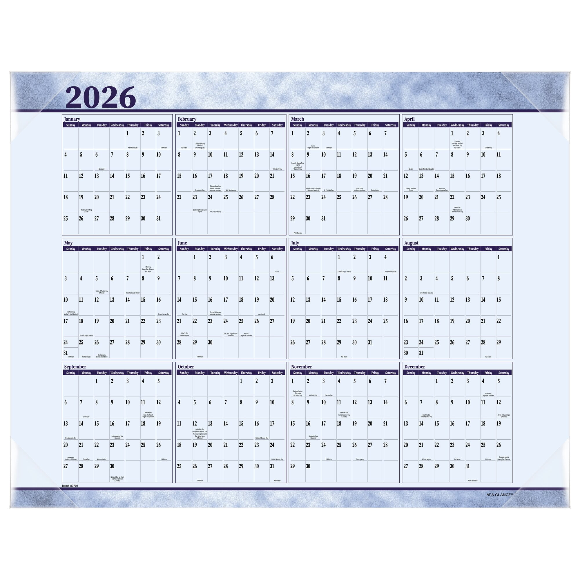 AT-A-GLANCE 2026 Monthly Desk Pad Calendar Slate Blue Standard 21 34 x 17 - Desk