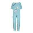 thumbnail image 3 of KIJBLAE Women's Dragonfly Print Pajama Set Loose Short Sleeve Round Neck T-Shirt Long Pants Homewear Tracksuit Blue XXXXL, 3 of 5