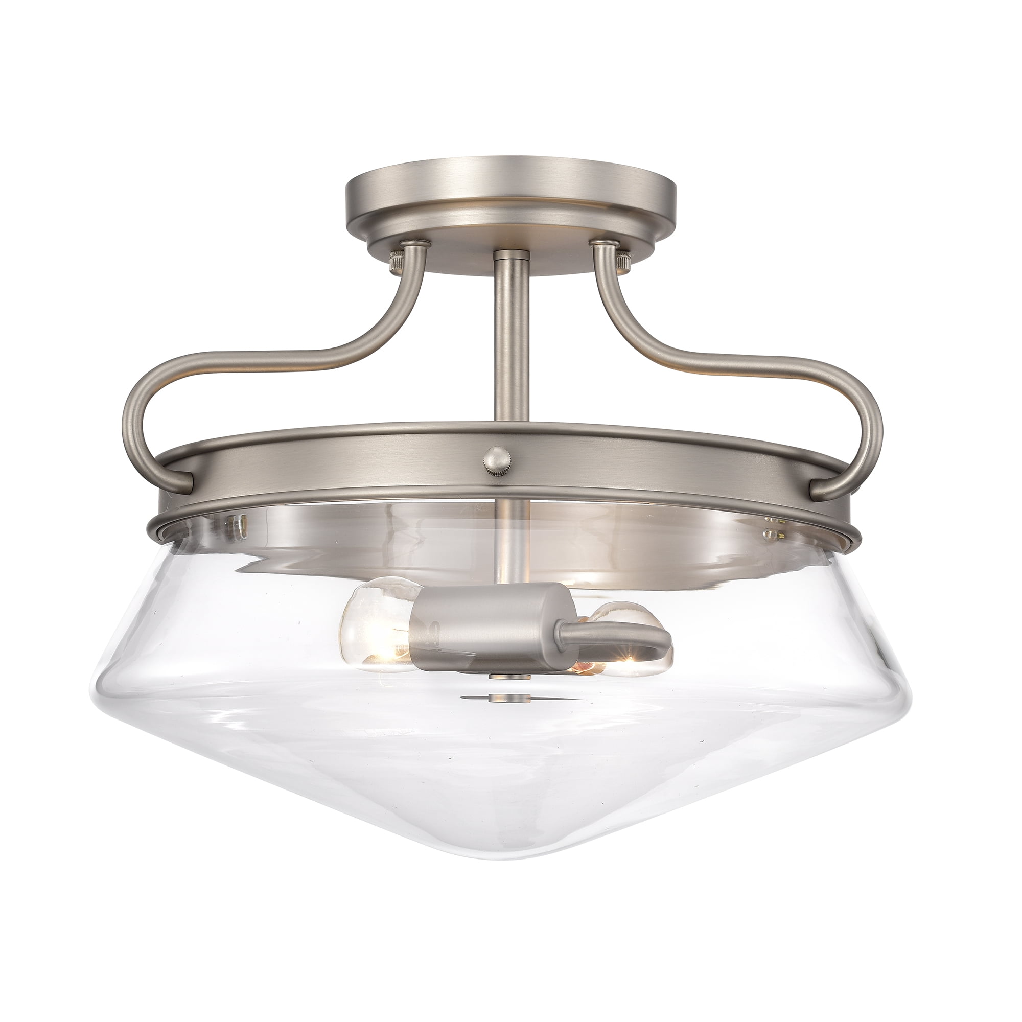 Warehouse of Tiffany Tayla Matte Satin Nickel 2-Light Metal & Glass Bowl Shade Semi-Flush Mount