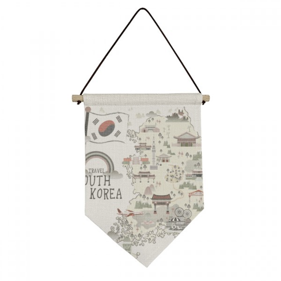 South Korea Map Landmarks Canvas Flag Hanging Wall Art Decor Banner