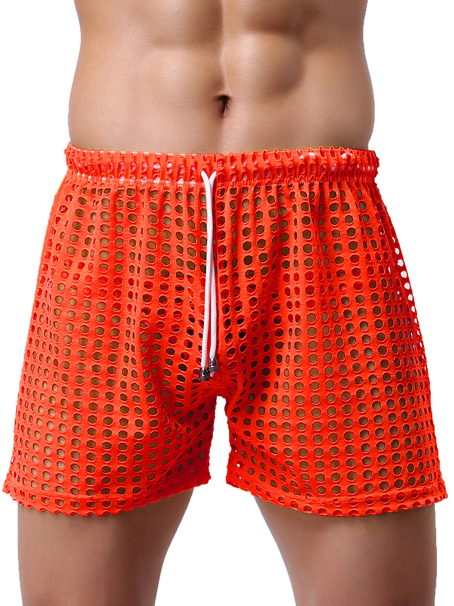 Eyicmarn Men's Casual Shorts Solid Color Mesh Drawstring Loose