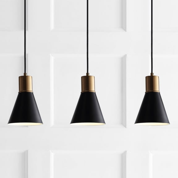 JONATHAN Y Apollo 33.5" 3-Light Mid-Century Modern Iron Adjustable Linear LED Pendant, Black/Brass Gold