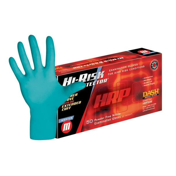 Dash HiRisk Protector Nitrile Exam Gloves Teal 5.9 mil Box of 50