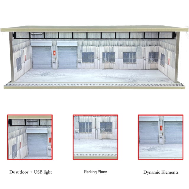 1/64 Scale Car Garage Diorama with USB LED Light Realistic Parking Lot Display Case for Model Cars & Miniature Vehicles,hd-M008-70