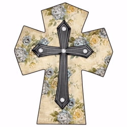 Cross-Blue Rose w/Rhinestones-Standing-Wood (5.25" x 4.75") (Pack Of 4)